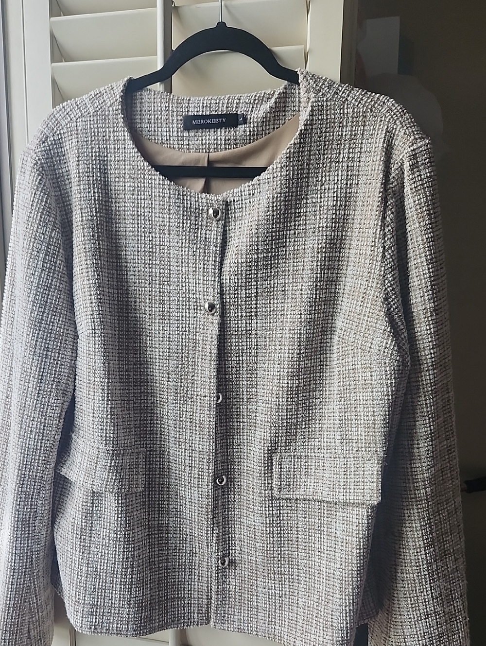 Cream Bouclé Collarless Blazer